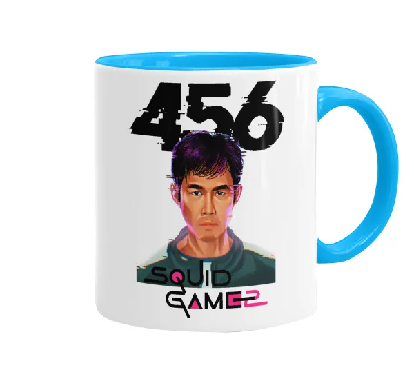 Squid game 456 Gi-Hun — Κούπα χρωματιστή γαλάζια, κεραμική, 330ml