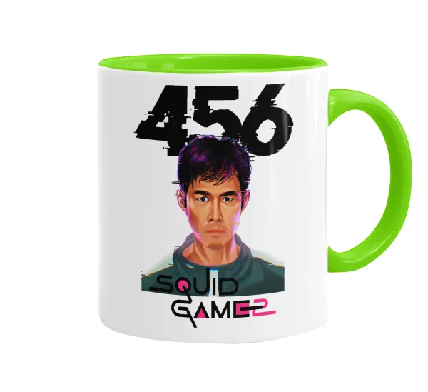 Squid game 456 Gi-Hun — Mug colored light green, ceramic, 330ml