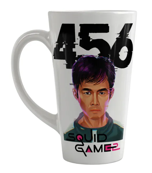 Squid game 456 Gi-Hun — Large tapered latte mug, ceramic, 450ml