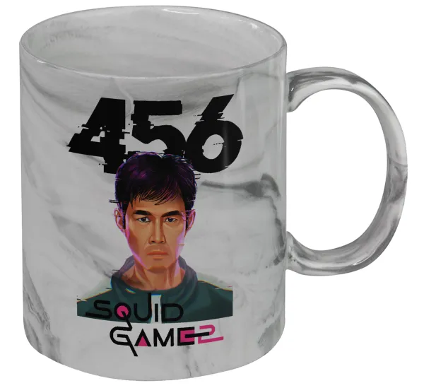 Squid game 456 Gi-Hun — Κούπα κεραμική, marble style (μάρμαρο), 330ml