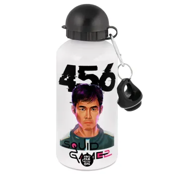 Squid game 456 Gi-Hun, Μεταλλικό παγούρι νερού, Λευκό, αλουμινίου 500ml