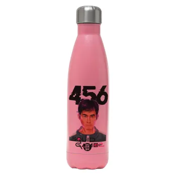 Squid game 456 Gi-Hun, Μεταλλικό παγούρι θερμός Ροζ Ματ (Stainless steel), διπλού τοιχώματος, 500ml
