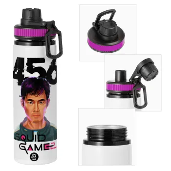 Squid game 456 Gi-Hun, Μεταλλικό παγούρι νερού με καπάκι ασφαλείας, αλουμινίου 850ml