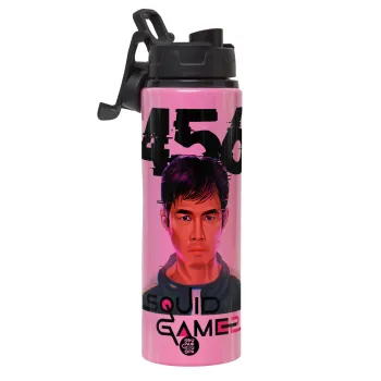 Squid game 456 Gi-Hun, Μεταλλικό παγούρι νερού με καπάκι ασφαλείας, αλουμινίου 850ml