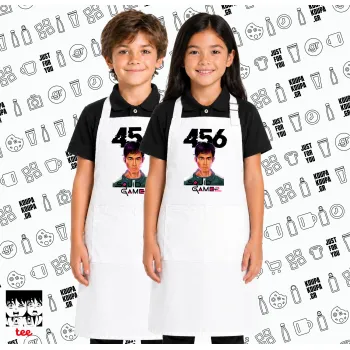 Squid game 456 Gi-Hun, Λευκή ΠΑΙΔΙΚΗ Ποδιά μακριά Σεφ ολόσωμη με τσέπες