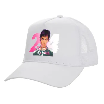 Squid game 456 Gi-Hun, Καπέλο Ενηλίκων Structured Trucker, με Δίχτυ, ΛΕΥΚΟ (100% ΒΑΜΒΑΚΕΡΟ, ΕΝΗΛΙΚΩΝ, UNISEX, ONE SIZE)