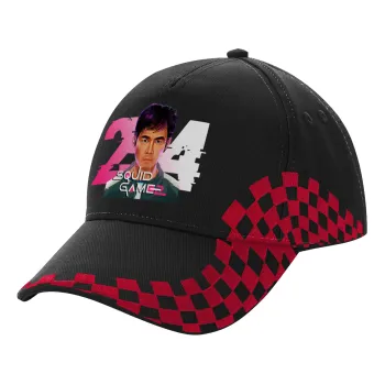 Squid game 456 Gi-Hun, Adult Cap RACING Ultimate Black/Red, (100% COTTON DRILL, ADULT, UNISEX, ONE SIZE)