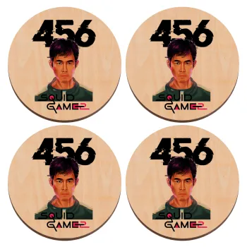 Squid game 456 Gi-Hun, ΣΕΤ x4 Σουβέρ ξύλινα στρογγυλά plywood (9cm)