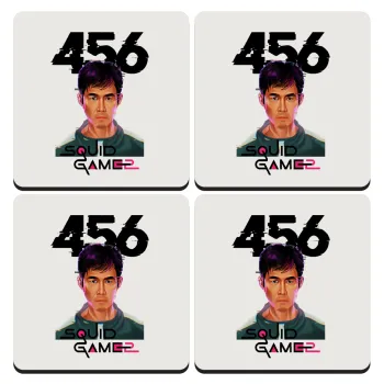 Squid game 456 Gi-Hun, ΣΕΤ 4 Σουβέρ ξύλινα τετράγωνα (9cm)