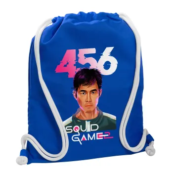Squid game 456 Gi-Hun, Τσάντα πλάτης πουγκί GYMBAG Μπλε, με τσέπη (40x48cm) & χονδρά κορδόνια