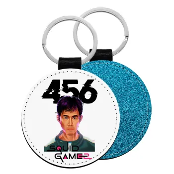 Squid game 456 Gi-Hun, Μπρελόκ Δερματίνη, στρογγυλό ΜΠΛΕ (5cm)