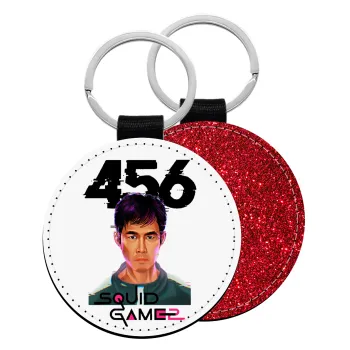 Squid game 456 Gi-Hun, Μπρελόκ Δερματίνη, στρογγυλό ΚΟΚΚΙΝΟ (5cm)