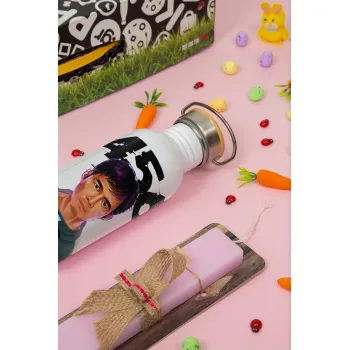 Squid game 456 Gi-Hun, Πασχαλινή Λαμπάδα με παγούρι μεταλλικό (620ml, stainless steel) & κερί αρωματικό πλακέ (30cm) (ΡΟΖ)