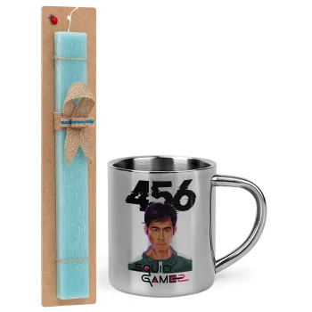 Squid game 456 Gi-Hun, Easter Set, metallic thermal cup (300ml) & aromatic flat Easter candle (30cm) (TURQUOISE)