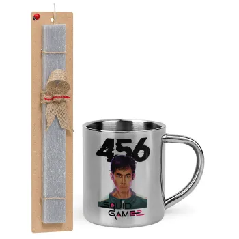 Squid game 456 Gi-Hun, Easter Set, metallic thermal cup (300ml) & Easter aromatic flat candle (30cm) (GRAY)