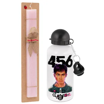 Squid game 456 Gi-Hun, Easter Set, metallic aluminum bottle (500ml) & aromatic flat Easter candle (30cm) (PINK)