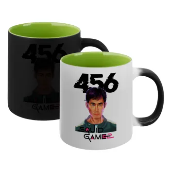 Squid game 456 Gi-Hun, Κούπα Μαγική εσωτερικό πράσινο, κεραμική 330ml που αλλάζει χρώμα με το ζεστό ρόφημα