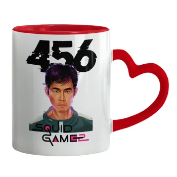 Squid game 456 Gi-Hun, Κούπα καρδιά χερούλι κόκκινη, κεραμική, 330ml