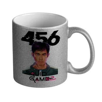 Squid game 456 Gi-Hun, Κούπα Ασημένια Glitter που γυαλίζει, κεραμική, 330ml