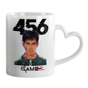 Squid game 456 Gi-Hun, Mug heart handle, ceramic, 330ml