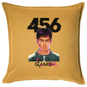 Squid game 456 Gi-Hun, Μαξιλάρι καναπέ Κίτρινο 100% βαμβάκι, περιέχεται το γέμισμα (50x50cm)