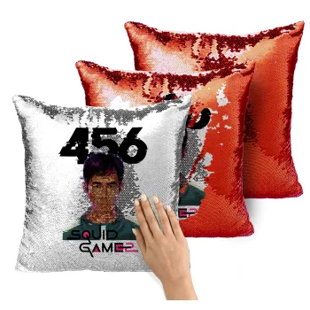 Squid game 456 Gi-Hun, Μαξιλάρι καναπέ Μαγικό Κόκκινο με πούλιες 40x40cm περιέχεται το γέμισμα