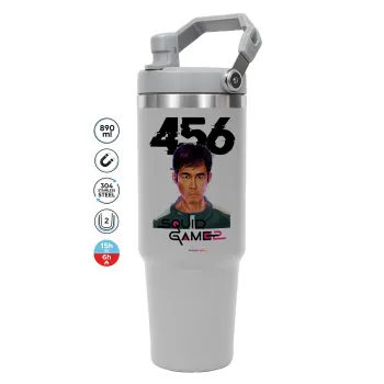Squid game 456 Gi-Hun, GREY color, 890ml (30oz) stainless Steel Tumbler with Handle