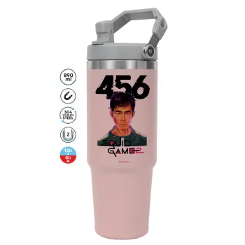Squid game 456 Gi-Hun, Pink color, 890ml (30oz) stainless Steel Tumbler with Handle