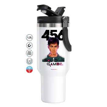 Squid game 456 Gi-Hun, Mega Stainless steel Tumbler with lid, double wall 1,2L
