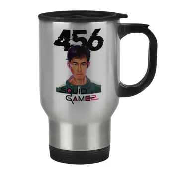 Squid game 456 Gi-Hun, Κούπα ταξιδιού ανοξείδωτη με καπάκι, διπλού τοιχώματος (θερμό) 450ml
