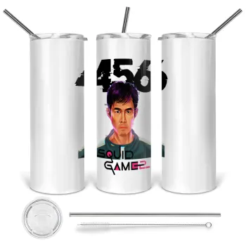 Squid game 456 Gi-Hun, Tumbler stainless steel 600ml, with metal straw & cleaning brush