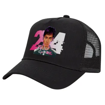 Squid game 456 Gi-Hun, Trucker Hat with Mesh, Black, (COTTON, KIDS, UNISEX, ONE SIZE)