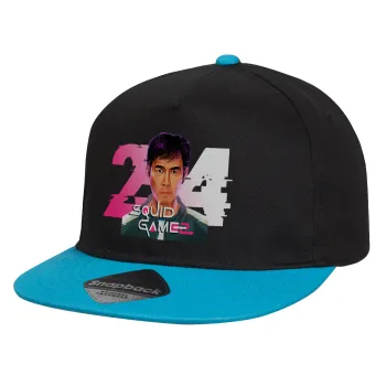 Squid game 456 Gi-Hun, Child's Flat Snapback Hat, Black/Blue (100% COTTON, CHILD, UNISEX, ONE SIZE)
