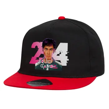 Squid game 456 Gi-Hun, Children's Flat Snapback Hat, Black/Red (100% COTTON, CHILDREN'S, UNISEX, ONE SIZE)