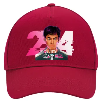 Squid game 456 Gi-Hun, Καπέλο Ενηλίκων Ultimate ΚΟΚΚΙΝΟ, (100% ΒΑΜΒΑΚΕΡΟ DRILL, ΕΝΗΛΙΚΩΝ, UNISEX, ONE SIZE)