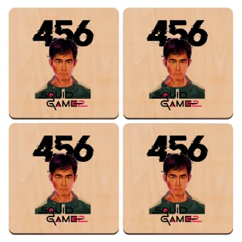 Squid game 456 Gi-Hun, ΣΕΤ x4 Σουβέρ ξύλινα τετράγωνα plywood (9cm)
