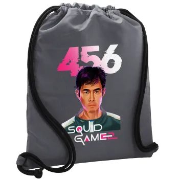 Squid game 456 Gi-Hun, Backpack pouch GYMBAG GREY, with pocket (40x48cm) & thick cords