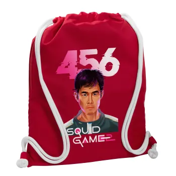 Squid game 456 Gi-Hun, Τσάντα πλάτης πουγκί GYMBAG Κόκκινη, με τσέπη (40x48cm) & χονδρά κορδόνια
