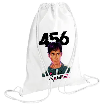 Squid game 456 Gi-Hun, Τσάντα πλάτης πουγκί GYMBAG λευκή (28x40cm)