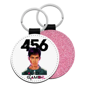 Squid game 456 Gi-Hun, Μπρελόκ Δερματίνη, στρογγυλό ΡΟΖ (5cm)
