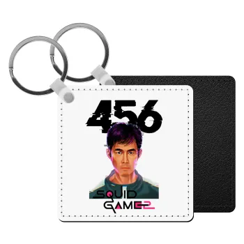 Squid game 456 Gi-Hun, Μπρελόκ Δερματίνη, τετράγωνο ΜΑΥΡΟ (5x5cm)
