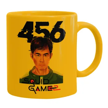 Squid game 456 Gi-Hun, Ceramic coffee mug yellow, 330ml