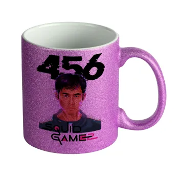 Squid game 456 Gi-Hun, Κούπα Μωβ Glitter που γυαλίζει, κεραμική, 330ml