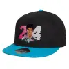 Child's Flat Snapback Hat, Black/Blue (100% COTTON, CHILD, UNISEX, ONE SIZE)