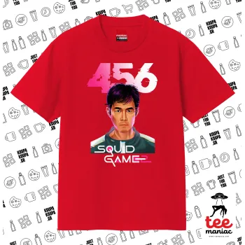 Squid game 456 Gi-Hun, Κλασικό T-Shirt, διπλής ραφής, χωρίς πλευρικές ραφές ΚΟΚΚΙΝΟ από 100% βαμβάκι. Vegan & OEKO-TEX πιστοποιημένο.