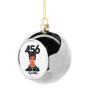 Squid game 456 Gi-Hun, Στολίδι Χριστουγεννιάτικη μπάλα δένδρου Ασημένια 8cm