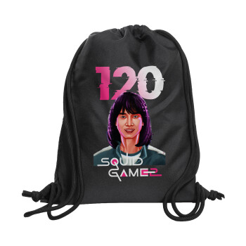 Squid game 120 Cho Hyun-ju, Backpack pouch GYMBAG Black, with pocket (40x48cm) & thick cords