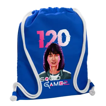 Squid game 120 Cho Hyun-ju, Τσάντα πλάτης πουγκί GYMBAG Μπλε, με τσέπη (40x48cm) & χονδρά κορδόνια