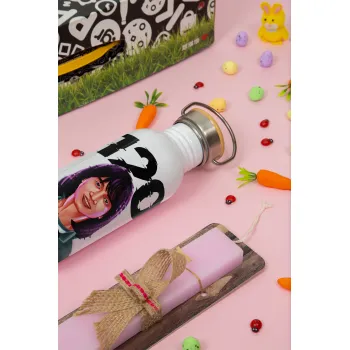 Squid game 120 Cho Hyun-ju, Πασχαλινή Λαμπάδα με παγούρι μεταλλικό (620ml, stainless steel) & κερί αρωματικό πλακέ (30cm) (ΡΟΖ)