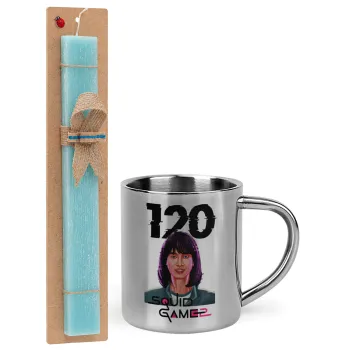 Squid game 120 Cho Hyun-ju, Easter Set, metallic thermal cup (300ml) & aromatic flat Easter candle (30cm) (TURQUOISE)